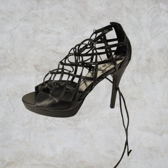 COLIN STUART -- Black Lace-Up Stiletto Heels, Ultra High, Platform, Rarely Worn - Picture 5 of 9